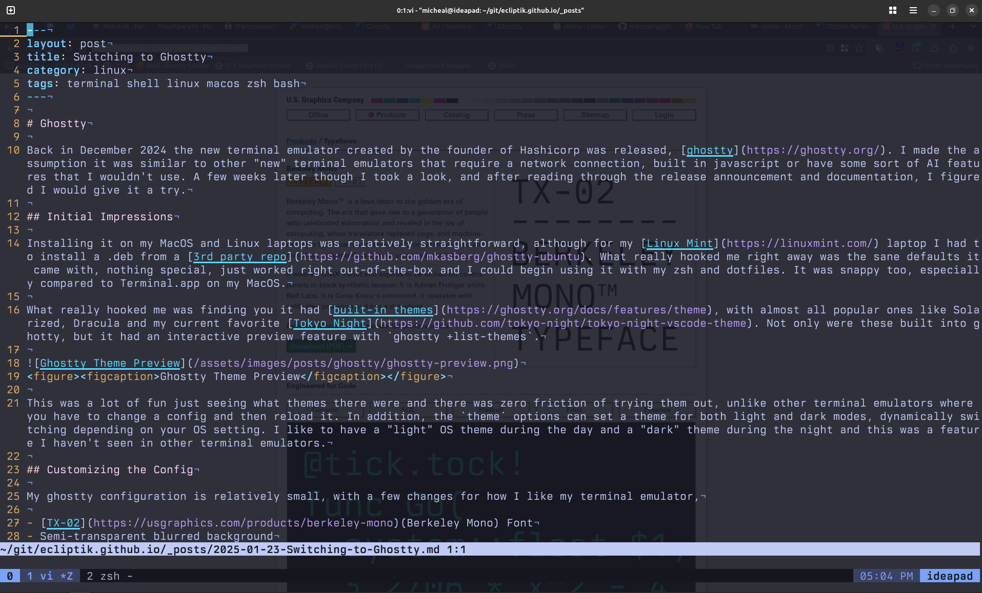 Ghostty Terminal editing a draft of this post